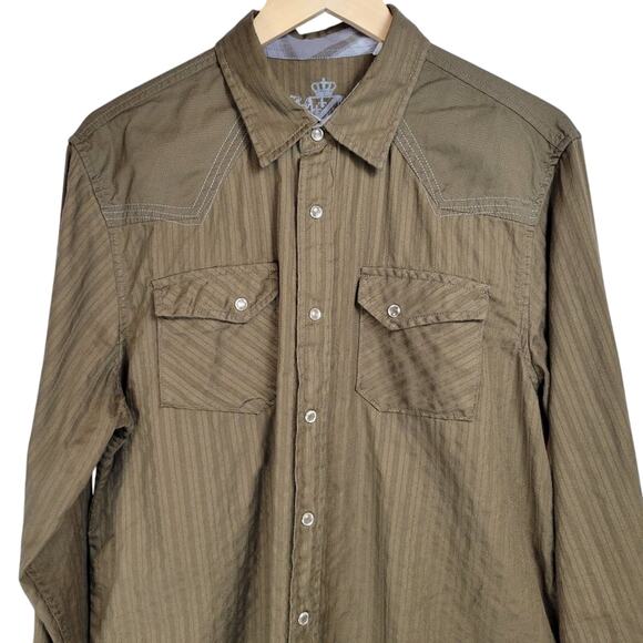 Guess Western Shirt Mens Long Sleeve Button‎ Down Brown Striped Size Large - Picture 3 of 8